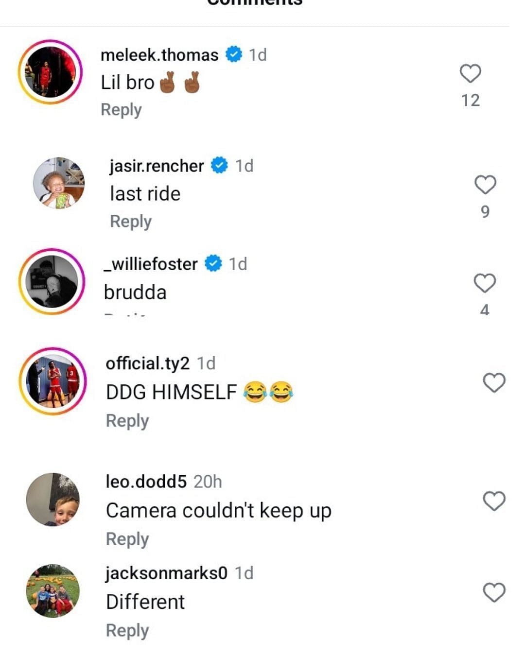 Meleek Thomas' reaction to Taylen Kinney's latest IG snaps. (Image via Instagram @taylen_kinney13)